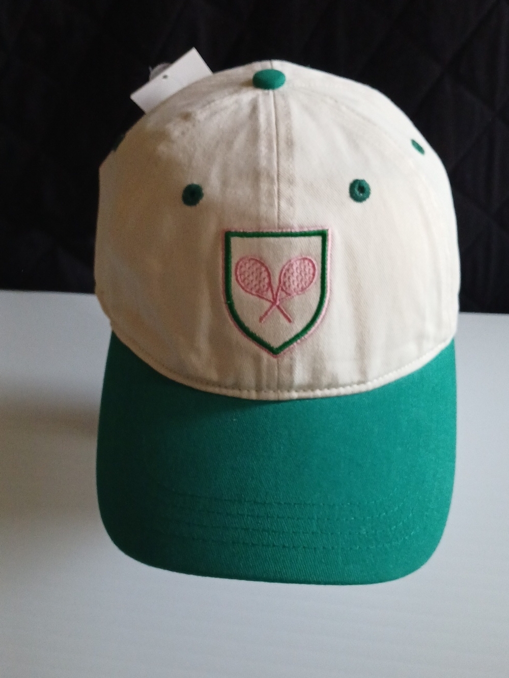 Cream and Green Tennis Crest Baseball Cap